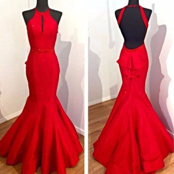 Jovani JVN Sleeveless Mermaid Plunging Back Pageant Prom Formal Dress NWT - Picture 4 of 17